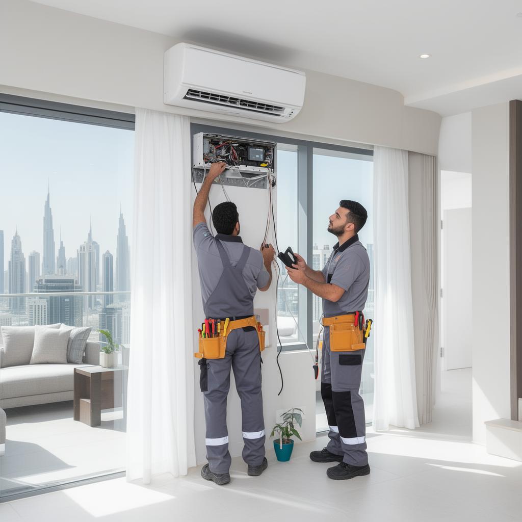 Ahmed Technical Services technicians installing AC unit