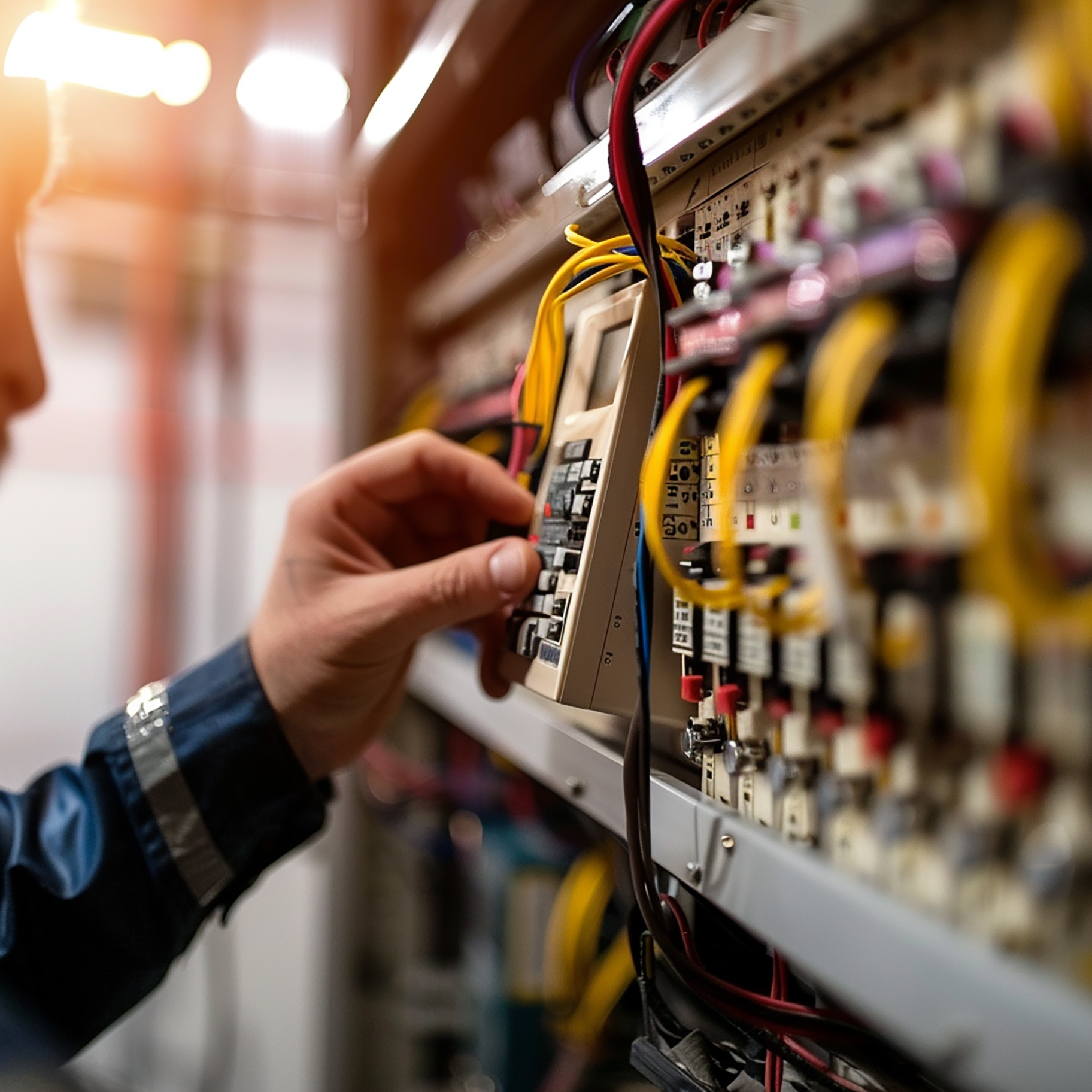 Electrician repairing an electrical panel